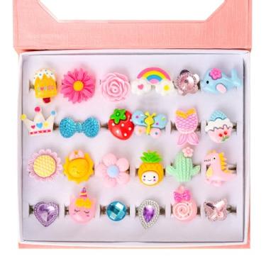 Imagem de Nutty Toys Anéis de joias para meninas, 24 peças ajustáveis para crianças, conjunto de joias de brincar, melhor ideia de presente de aniversário e Páscoa, enchimento de ovos exclusivo para meninas de