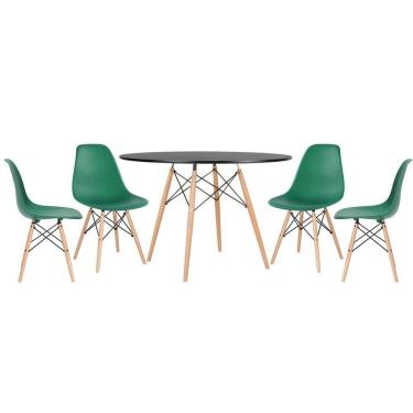 Imagem de Mesa Redonda Eames 120 Cm Preto + 4 Cadeiras Eiffel Dsw Verde Escuro