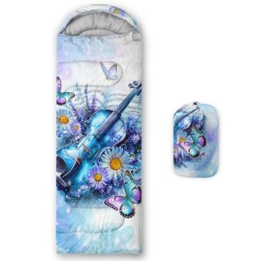 Imagem de QOOMO Sacos de dormir impressos em instrumento musical, 3 estações, clima quente e frio, leve, sacos de dormir à prova d'água para adultos e crianças, viagens e ao ar livre, equipamentos de