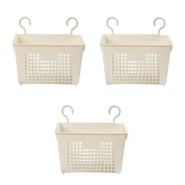 Imagem de Doitxue 3 peças cesta de armazenamento de plástico pendurada/cesta de lavanderia plástico/cestas para organização, banheiro, cozinha, dormitório, quarto, cesta de armazenamento pequena, 28,7 cm × 16 cm × 14 cm (creme)