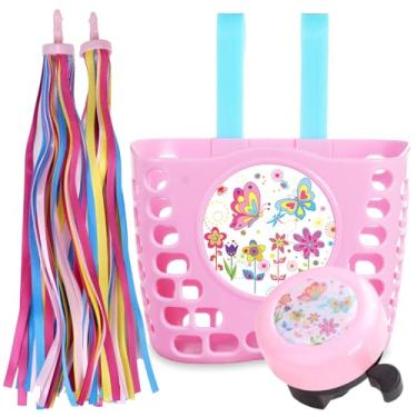 Imagem de Cesta de bicicleta infantil MINI-FACTORY, Coroa de princesa rosa fofa/borboletas/adorável estampa de unicórnio Bicycle Front Handlebar Basket for Kid Girls, Butterfly