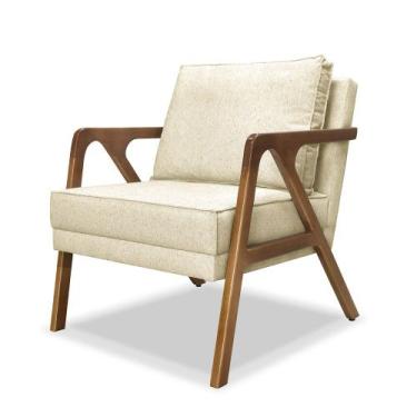 Imagem de Poltrona Decorativa Base de Madeira Monalisa Luxo Linho Pérola - Loja 