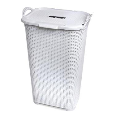 Imagem de Cesto Rattan Roupa Suja Grande Com Tampa Casa Nova Banheiro Lavanderia Organizador(Cesto Branco)