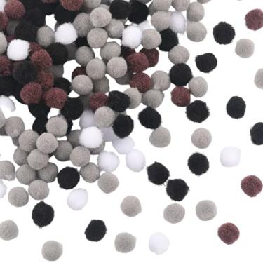 Imagem de SUNNYCLUE 400 peças de pompons marrons 10 mm pompons artesanais redondos preto branco poliéster puff macio pequenas artes artesanato bolas de pompom a granel para mulheres DIY inverno criativo