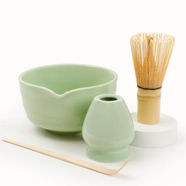Imagem de ZEBERBO Conjunto Matcha Japonês - Tigela Matcha de Cerâmica de 482 g com Bico, Batedor e Colher de Bambu - Kit Completo de Cerimônia do Chá para Iniciantes e Entusiastas