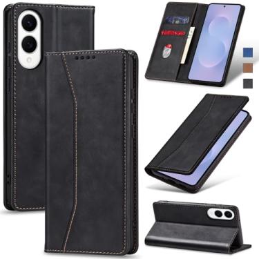 Imagem de Jasonyu Flip Carteira Capa para Samsung Galaxy S25 Edge,Capinha Folio Magnética de Couro com Suporte para Cartão,Suporte para Chute - Protetora Durável de TPU à Prova de Choque para Telefone,Preto