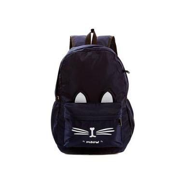 Imagem de Mochila Escolar Bolsa Feminina Gatinho Azul Marinho Costas - Toys 2U
