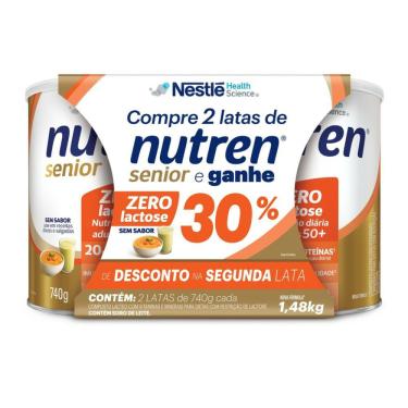 Imagem de Kit Complemento Alimentar Nutren Senior Sem Sabor Zero Lactose 2 Unidades de 740g Cada