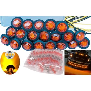 Imagem de 20 peças de luzes laterais 3/4 de nova geração, lâmpada âmbar, pequena, redonda, âmbar, marcador lateral, indicador, seta, caminhão, reboque, ônibus, automóveis, caçamba com conectores termorretráteis