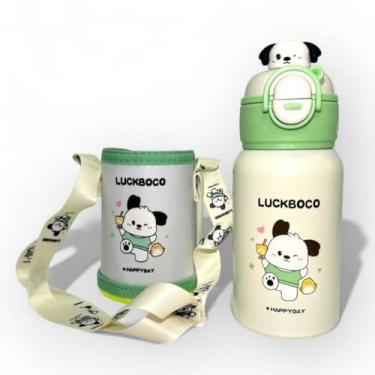 Imagem de Garrafa Térmica Infantil 500ml Case Com Alça Canudo Retrátil Squeeze Tampa A Vácuo Antivazamento TR-014 (Verde)