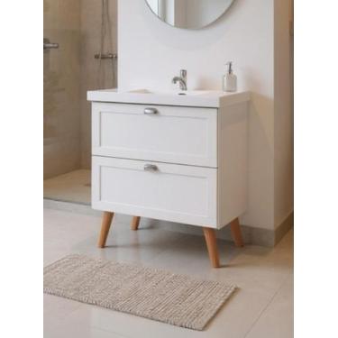 Imagem de Gabinete para Banheiro com Cuba 80cm Retro Mdf Branco Milano - On Móve