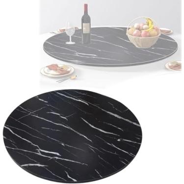 Imagem de Prato Giratório Grande Lazy Susan De 40in Para Tampo De Mesa, Bandeja De Servir Rotativa De Madeira Com Base Silenciosa, Prato De Servir De Mesa De Jantar Redonda Pa, Black Marble, 100cm/40inch