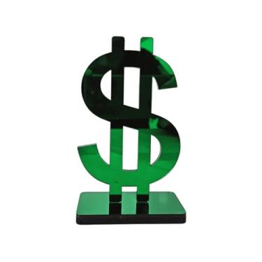 Imagem de Enfeite Decorativo Cifrão Acrílico Espelhado Verde - Decoração Sala Luxo Elegante - Escritório Dinheiro Sabedoria Sorte