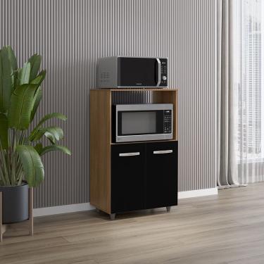 Imagem de Armário Balcão Multiuso para Cozinha Micro-ondas e Forno Tais 02 Portas Savana Preto Moblis