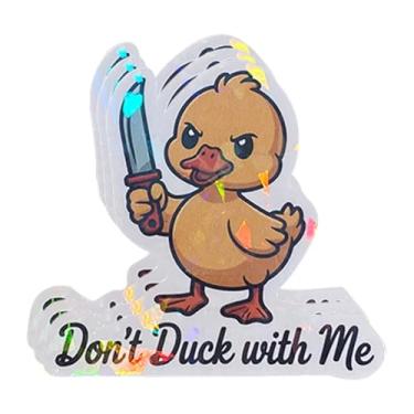 Imagem de Adesivo holográfico de pato com faca (3 peças) - Decalque Meme Don't Duck with Me - Trocadilho engraçado com animais humorísticos para carro, laptop, garrafa de água - Presente sarcástico 7,6 cm