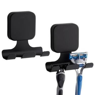 Imagem de TAILI Poderoso suporte de barbeador com ventosa, pacote com 2, elegantes ganchos de sucção de banheiro de aço inoxidável 304 para toalha, bucha, roupão de banho, suporte de barbeador para parede de