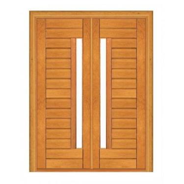 Imagem de Porta Dupla de Abrir Contemporânea com Visor - Madeira Maciça - Angeli