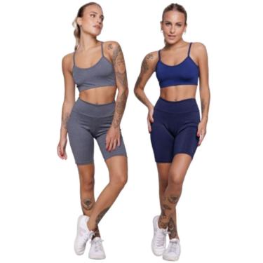 Imagem de KIT 2 Conjunto Top Alça Fina e Bermudinha Suplex Serra e Mar Roupa Para Academia Moda Fitness-Feminino