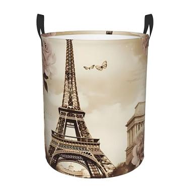 Imagem de Cesto de lavanderia vintage da Torre Eiffel de Paris com borboleta, dobrável, impermeável, cesto de armazenamento de roupas com alças, pano Oxford, organizador de brinquedos, cesta para banheiro