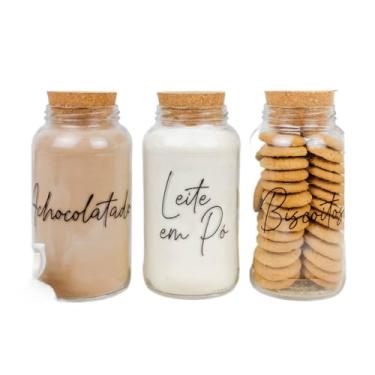 Imagem de Kit Cantinho do Café 810ml | ESCOLHA SEU KIT | Potes de Vidro | Tampa de Cortiça com ou sem Adesivos | Armazenamento(Achoc, Leite em Pó e Biscoitos)