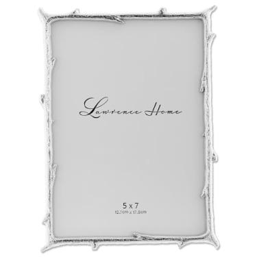 Imagem de Lawrence Frames 712657 Moldura de imagem com design de ramo natural de metal prata 5x7