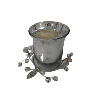Imagem de Castiçal Em Vidro Prata Com Arranjo E Vela Led 10X8,5Cm