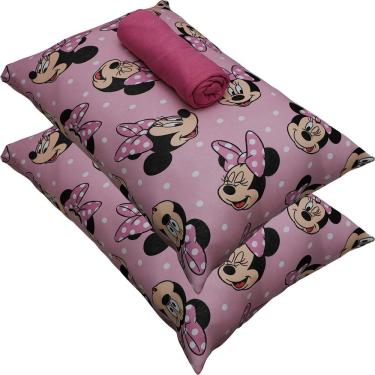 Imagem de Jogo De Cama Portallar Casal Malha 100% Algodão Disney Big Minnie 3 Peças Rosa