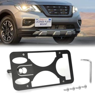 Imagem de Moldura frontal sem furadeira compatível com Nissan Pathfinder 2013-2020 Suporte de suporte de gancho de reboque para placa de carro antifurto Capas de etiqueta de carro à prova de ferrugem