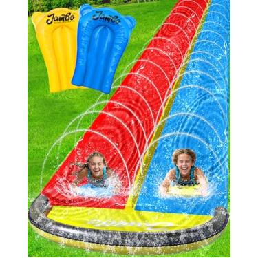 Imagem de JAMBO 22.5ft Double Lane Slip Splash and Slide with 2 Bodyboards with Built in Sprinkler for Backyard Outdoor Water Fun for Kids