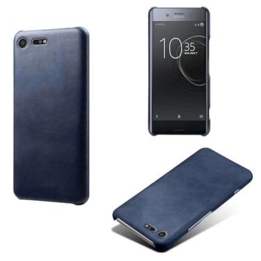 Imagem de Capa para Sony Xperia XZ Premium,Proteção contra quedas,Casca de volta de cor sólida simples,Design de couro de imitação de plástico-Blue