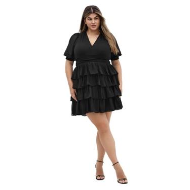 Imagem de City Chic Vestido feminino plus size - Kailey manga curta com babados, Preto, 46