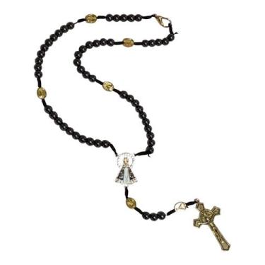 Imagem de Colar Terço Nossa Senhora Aparecida Resplendor Hematita - CT, Hematita