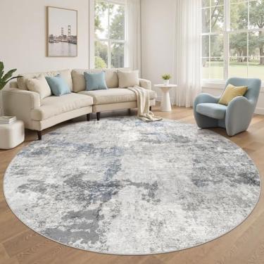 Imagem de Tapete redondo de 2,4 m para sala de estar - 20 x 20 cm lavável grande macio interior neutro moderno abstrato baixo tapete para quarto, sala de jantar, casa de fazenda, escritório - cinza azul