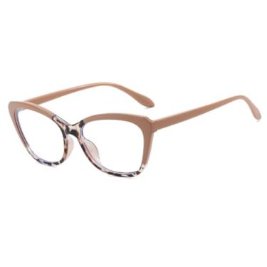 Imagem de Armação de óculos feminina anti-raios azuis, óculos fashion estilo gatinho (C4-Bege leopardo)