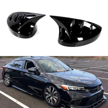 Imagem de WheelX 2 peças de capas de espelho retrovisor compatíveis com Honda Civic 2022-2025, estilo buzina, proteção do espelho lateral do motorista e do passageiro (preto brilhante)