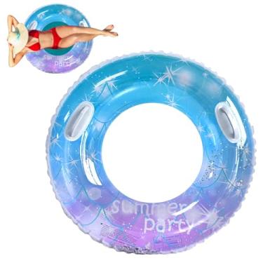 Imagem de Anel de natação adulto céu estrelado lantejoulas anel flutuante com alça tubo de natação inflável para adultos, boias de piscina para artigos de festa de verão na praia, brinquedos de praia