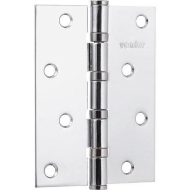 Imagem de Dobradiça 4 Pol Portas Pesadas Com Anel Rolam. Cromada 3 Pçs