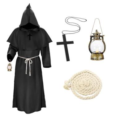 Imagem de EKGNU Roupão adulto frade medieval com capuz monge renascentista padre fantasia cosplay (preto, médio)