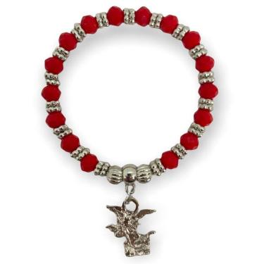 Imagem de Pulseira Sao Miguel Arcanjo Vermelho E Branco Cristal E Sili