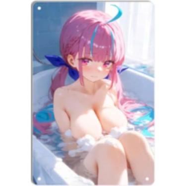 Imagem de DKLOWK Pôster de metal fofo anime menina sexy biquíni mangá placa de decoração de parede para casa bar clube quarto banheiro homem caverna otaku 20 x 30 cm