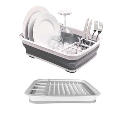 Imagem de Escorredor de Louça Retrátil Dobrável – Organizador Compacto de Pia Para Cozinha com Suporte Para Pratos Copos e Talheres – Design Moderno de Silicone Durável Economiza Espaço