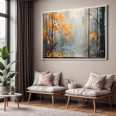 Imagem de Quadro com Moldura Sala Quarto Árvore Amarela Decorativo Horizontal Grande Hall