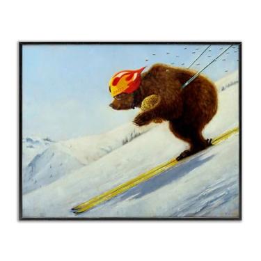 Imagem de Stupell Industries Design artístico giclée emoldurado preto The Heist Skiing Bear por Lucia Heffernan, 61 x 76 cm