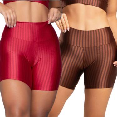 Imagem de Short Fitness Ikat New Zig 3D Serra e Mar Kit Com Duas Cores Cós Alto Roupa Para Academia Treino-Feminino