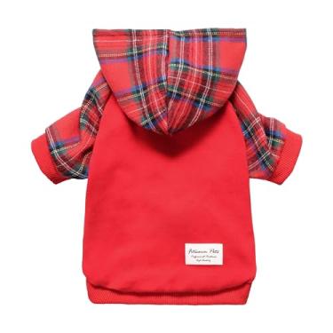 Imagem de Fitwarm Moletom com capuz xadrez tartan, roupas para cães pequenos, meninas, meninos, moletom com capuz, roupa de inverno para gatos, vermelho, verde, PP