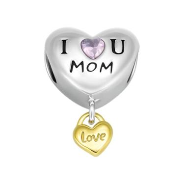 Imagem de BlingNuts Pingente de mãe prata I Love You Forever Mom Charm Compatível com pingentes Pandora Pulseiras Presentes de Dia das Mães, One Size, Aço inoxidável, Sem Pedra Preciosa