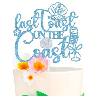 Imagem de Last Toast on the Coast Cake Topper, Beach Bachelorette Cake Decor for Girl Women, Nautical Seashells Bride To Be Coastal Bridal Shower Engagement Party Decoration Supplies