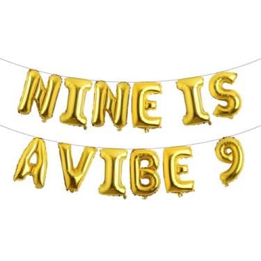 Imagem de Nine Is A Vibe Birthday Decorations Groovy 9th Birthday Party Supplies Nine Balloon Hippie Banner Decor Retro Decor for Nine Years Old Girl (NINE IS A VIBE 9 Gold)