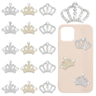 Imagem de FULZTEY Enfeite de strass de coroa brilhante, acessório de cristal plano de liga para artesanato faça você mesmo, mini coroa de ouro prateado, artesanato, 2 estilos, apliques de strass para capa de