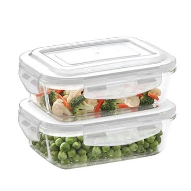 Imagem de Kit Com 2 Pote Vidro Hermetico Marmita Tampa Plastico 640ml - Belakaza